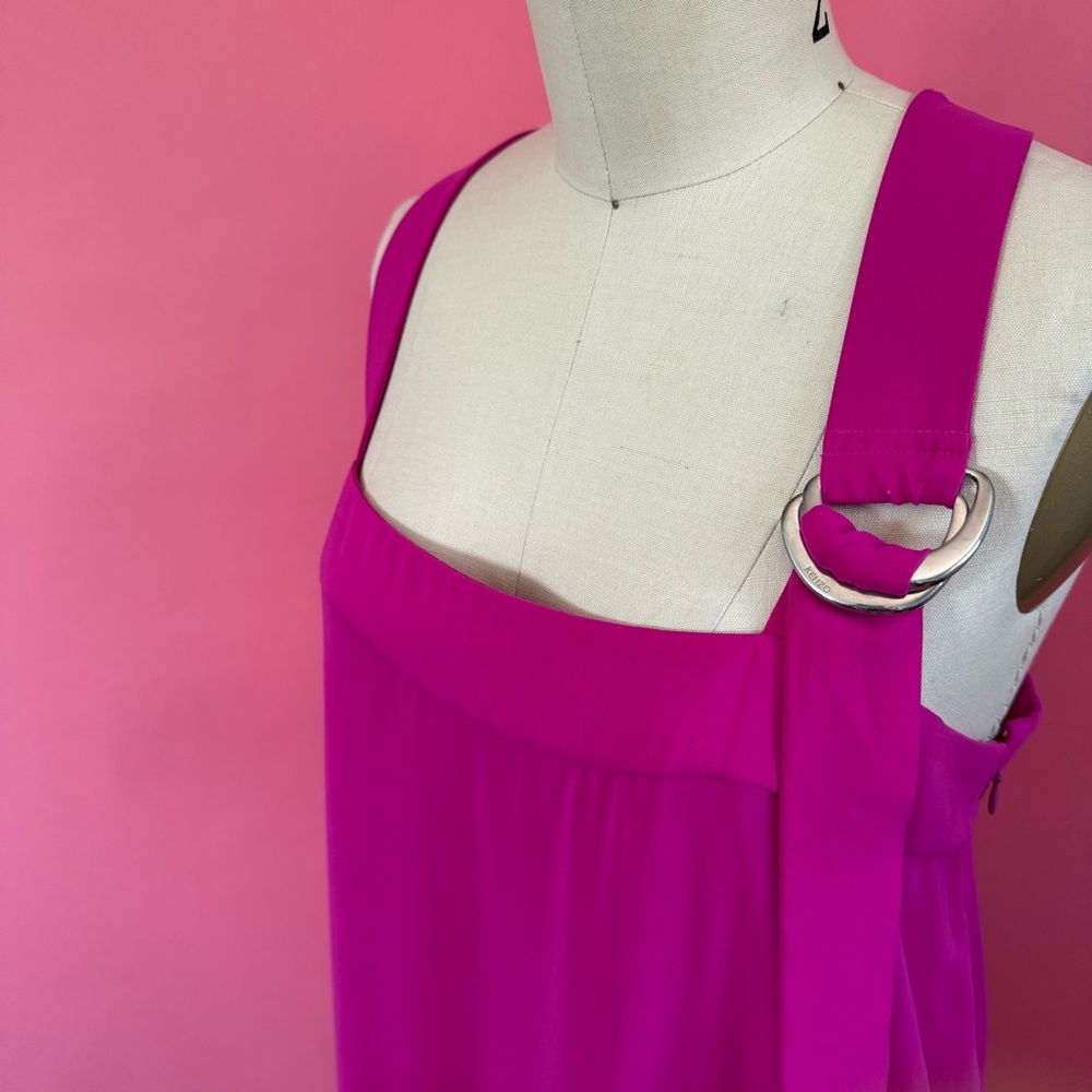 Vintage Kenzo Paris Pleated Flowy Drop Waist Magenta Midi Dress 38 - Picture 7 of 17